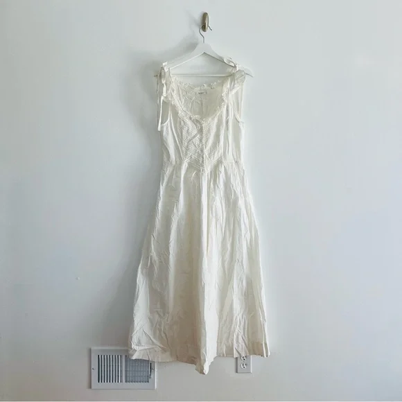 Doen Myrtille White Cotton Poplin Midi Dress S Romantic Prairie Cottagecore